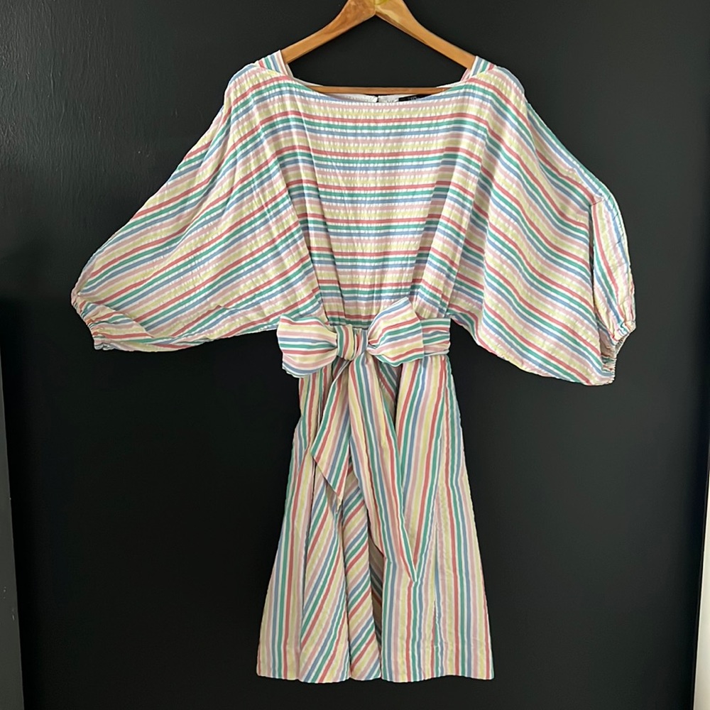 J. Crew Dolman-Sleeve Dress in Rainbow Seersucker